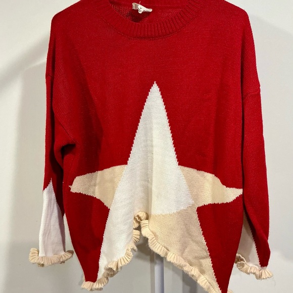 BiBi Sweaters - BiBi Red Sweater with Cream Star Design